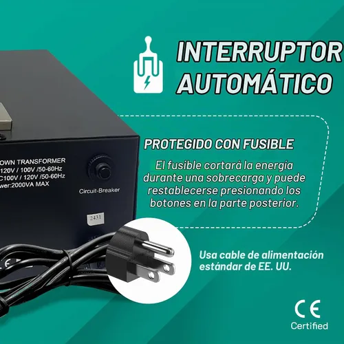 Vista 8 de LiteFuze Convertidor Transformador de Voltaje de 2000 Vatios para Japón Elevador/Reductor - 100v a 120v / 120v a 100v Convertidor de Energía Japonés
