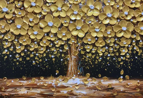 Vista 4 de Art8YuQi Pinturas - Arte abstracto contemporáneo Pintura al óleo sobre lienzo Textura 3D Árbol dorado Gary Pintura hecha a mano obra de arte arte