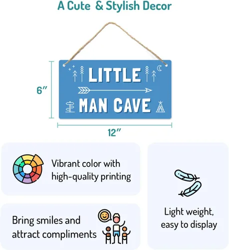 Vista 2 de Letrero Little Man Cave, 12″x6″ Decoración de Pared Colgante de Plástico PVC, Impresión de Alta Precisión, Resistente al Agua, Letrero de Puerta