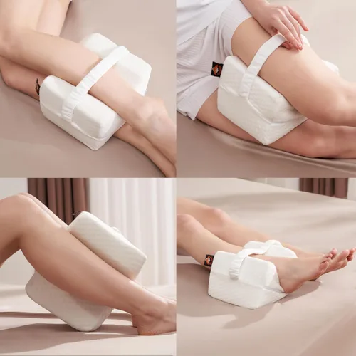 Vista 6 de Almohada de rodilla refrescante para personas que duermen de lado con correa y 2 fundas - Almohada de espuma viscoelástica para piernas para dormir