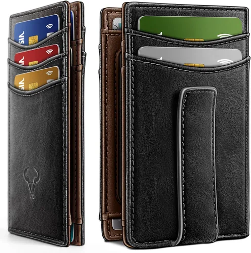 Vista 16 de BULLIANT Billetera Airtag para hombre, delgada con clip para dinero, cierre magnético, 12 tarjetas en el bolsillo frontal, bloqueo RFID