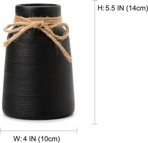 Vista 7 de Jarrón de cerámica negro – Pequeño jarrón para estantes, mesa, estantería, chimenea de chimenea, decoración de oficina – Centro de mesa decorativo