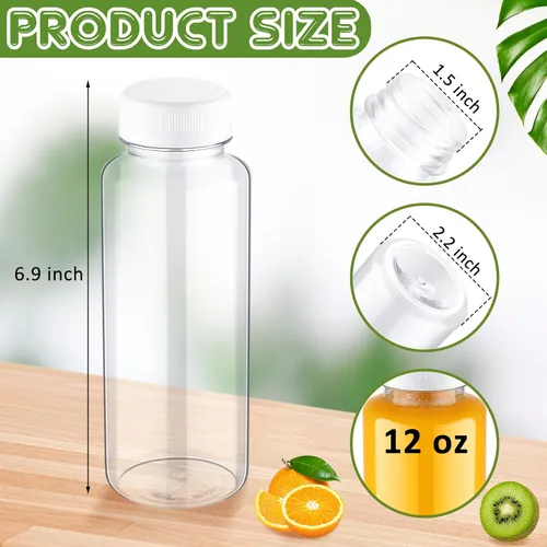 Vista 2 de Thenshop 24 botellas de plástico transparente de 12 onzas con tapas blancas a prueba de manipulaciones, botellas reutilizables para bebidas