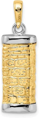 Vista 3 de Sonia Jewels Colgante Mezuzah de oro amarillo y blanco de 14 quilates en dos tonos - 1.181 in x 0.394 in, Metal