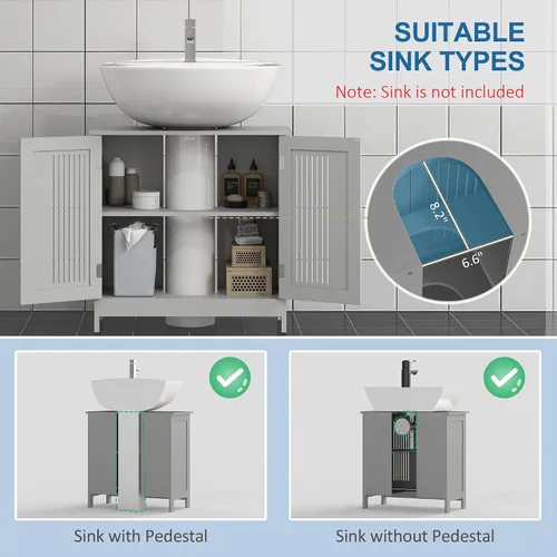 Vista 4 de kleankin Armario moderno para debajo del fregadero con 2 puertas, armario de baño con pedestal debajo del fregadero, armario de tocador de baño