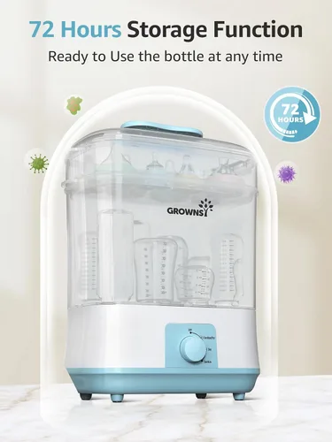 Vista 6 de Grownsy Esterilizador y secador de biberones ajustable 4 en 1 de gran capacidad, capacidad para 8 biberones, esterilizador eléctrico de vapor