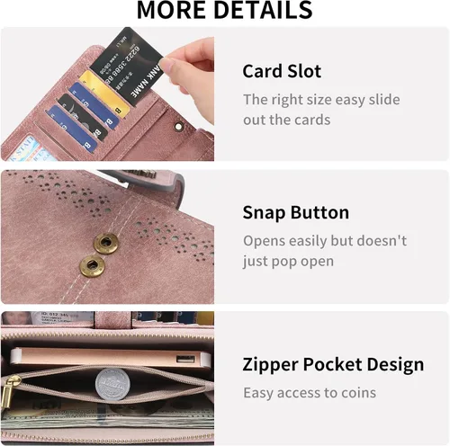 Vista 4 de SENDEFN Cartera de cuero para mujer, con bloqueo RFID, tarjetero para tarjetas de crédito, cartera de mano para mujer