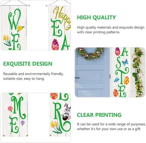 Vista 5 de Letrero de fiesta de Pascua para decoración de Pascua, cartel de bienvenida para puerta delantera, para colgar en interiores y exteriores