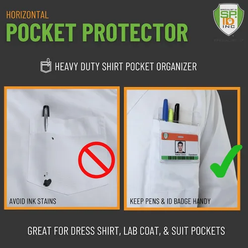 Vista 4 de Protector de bolsillo resistente con soporte horizontal para tarjetas de identificación, organizador de bolsillo de plástico transparente