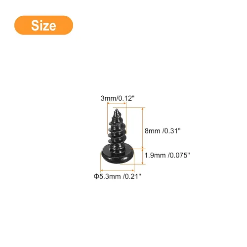 Vista 2 de uxcell 8mm x 3mm Tornillo Phillips de cabeza plana autorroscante, 100 piezas - Tornillo de cabeza redonda de acero inoxidable 304 con rosca completa