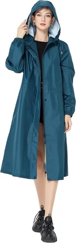 Vista 9 de Freesmily Chubasquero largo para mujer con mangas estrechas Verde (Amry Green)