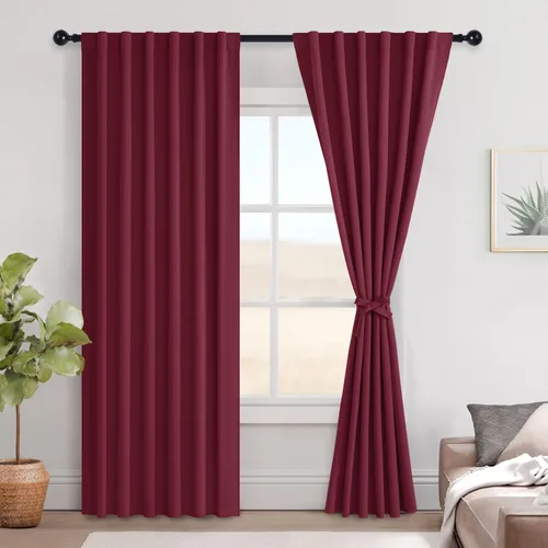Vista 143 de Hiasan Cortinas opacas negras para dormitorio, cortinas opacas cortas de 45 pulgadas de largo, con aislamiento térmico, bolsillo para barra