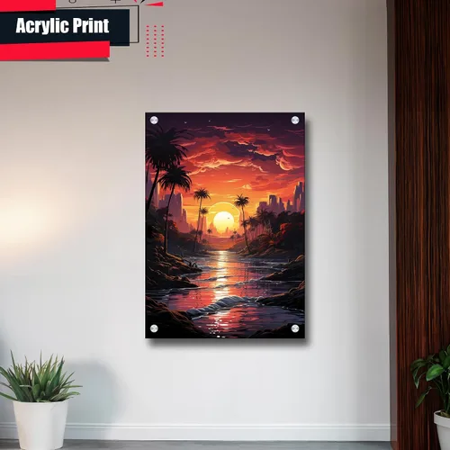 Vista 3 de Neon Sunset Vibes Florida Synthwave Sunset Framed poster Print, Retro Miami Style Wall Art, poster, Home Decor