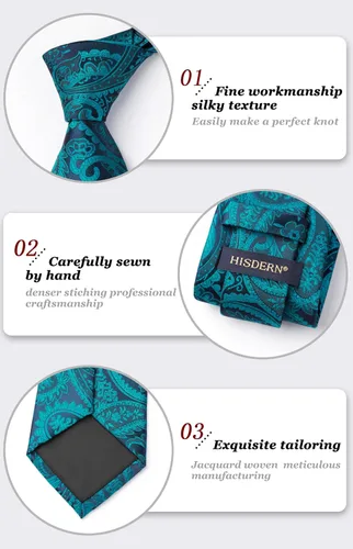 Vista 183 de HISDERN Corbatas para hombre, corbata de cachemira y bolsillo cuadrado tejido clásico floral para hombre, corbata de fiesta de boda