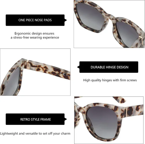 Vista 3 de ZENOTTIC Cateye - Gafas de sol polarizadas para mujer, gafas de sol de gran tamaño, protección UV400, estilo retro