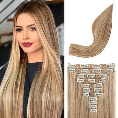 Vista 26 de REECHO Extensiones de cabello, 11 piezas de extensiones de cabello con clip de 24 pulgadas de largo, lacio, HE005, extensiones sintéticas naturales