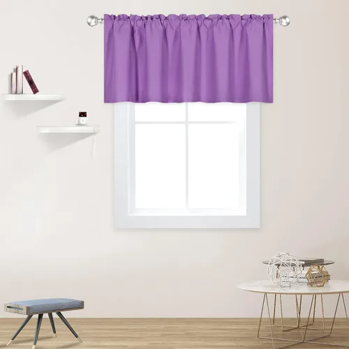 Vista 62 de DECOVSUN Cenefa morada para ventanas de 60 x 18 pulgadas, aislamiento térmico sólido, bolsillo para cortinero, cenefa corta para cocina, cenefa