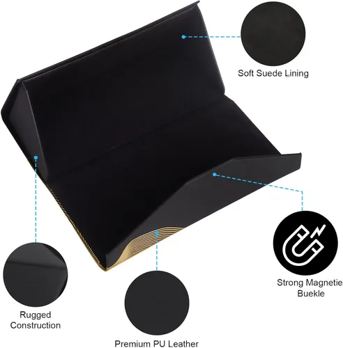 Vista 4 de RayLove Glasses Case,Foldable Glass Case Magnetic Folding Hard Shell Sunglass Case for Sunglasses Eyeglasses Reading Glass