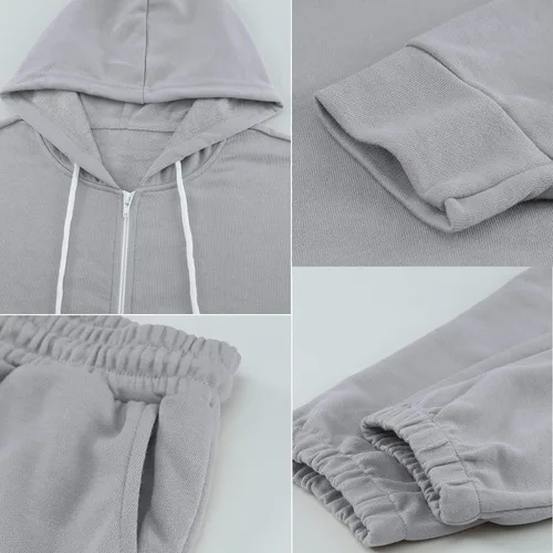 Vista 5 de Fixmatti Conjunto deportivo con capucha y cremallera para mujer conjunto deportivo de 2 piezas con bolsillos Blanco