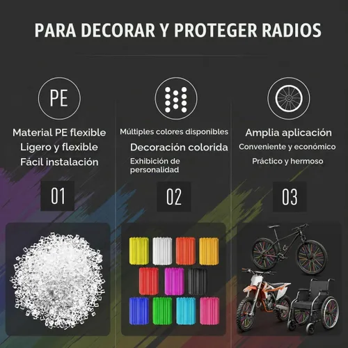Vista 5 de PSLER - Cubiertas protectoras para radios de llantas, para decoración de bicicletas, motocicletas, motocross, etc., 72 unidades 11 colores mezclados