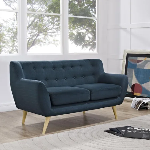 Vista 2 de Modway Remark - Sofá biplaza moderno de mediados del sigo con tela tapizada en azul celeste