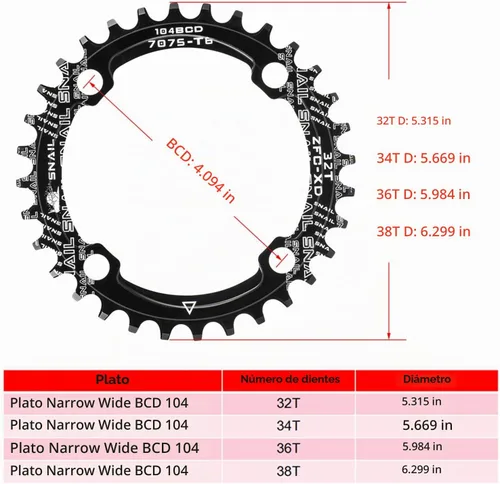 Vista 2 de Boao Plato ancho estrecho 32T 104 BCD con 4 pernos de piñón, 32T, negro