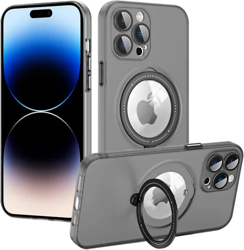 Vista 18 de Funda para iPhone 12, compatible con MagSafe, con protector de lente de cámara y kiskstnad ligera y translúcida mate, borde suave, a prueba