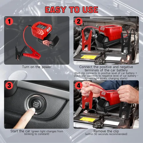 Vista 4 de Adaptador de arranque para baterías Milwaukee de 18 V/20 V, adaptador de cable de refuerzo automático de 13.5 V con luces LED, cables de salto
