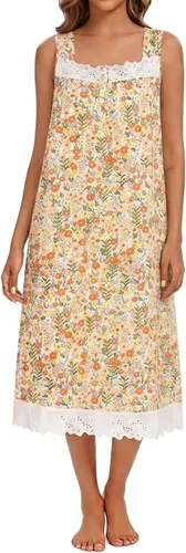Vista 11 de YOZLY Camisones de algodón para mujer con bordado, sin mangas, con bolsillos S-XXXL