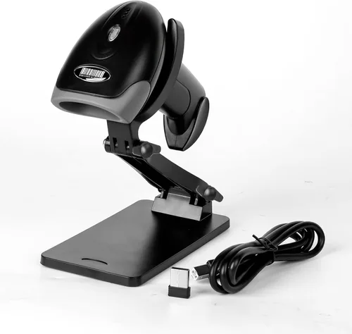 Vista 8 de Escáner de código QR con soporte plegable, escáner de código de barras 1D 2D 2.4G conexión inalámbrica y USB con cable, lector de código de barras