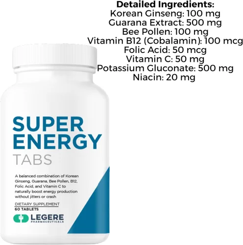Vista 3 de Super Energy - Guaraná, ginseng coreano natural - 60 Tabletas