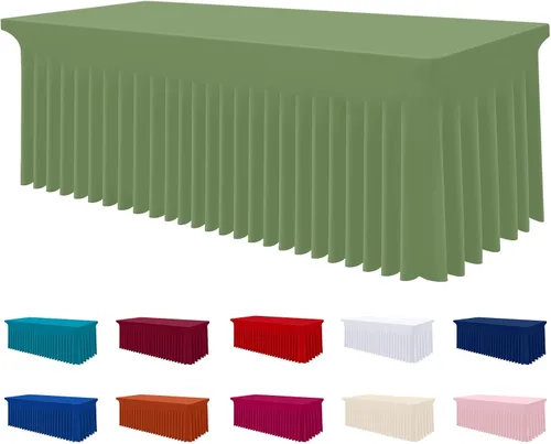 Vista 13 de Smiry Mantel de Spandex, Mantel Elástico Ajustable Extensible para Mesas Rectangulares de 6 Pies, Falda Cubierta de Mesa Impermeable y Lavable