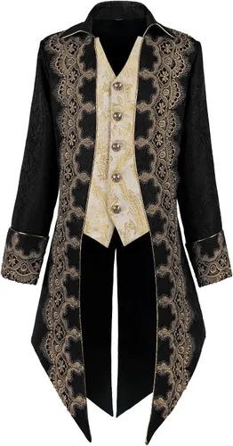 Vista 10 de Chaqueta Medieval para Hombre, Estilo Cola Vintage, Bordado Gótico Steampunk Yt2303