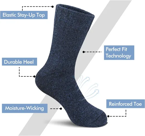 Vista 3 de 6 pares de calcetines de lana para hombre, calcetines de invierno suaves y cálidos, calcetines de senderismo de lana suave, calcetines casuales