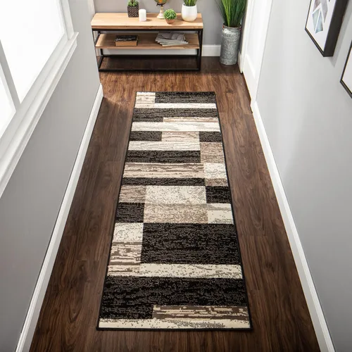 Vista 25 de Superior - Alfombra de pasillo, reverso de yute, moderna, geométrica, para dormitorio, oficina, sala de estar, entrada, suelo de madera dura