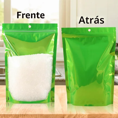 Vista 3 de Paquete de 100 bolsas a prueba de olores, bolsa resellable de Mylar con ventana transparente, bolsa de aluminio de pie para almacenamiento Verde