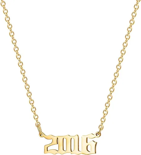 Vista 23 de Collar de acero inoxidable chapado en oro de 18 quilates, con número de cumpleaños, aniversario, joyería memorable para mujer