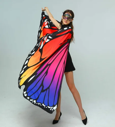 Vista 6 de Disfraz de alas de mariposa para mujer, tela con estampado de doble cara, para Halloweenfiesta