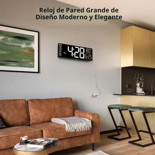 Vista 2 de EASYERA - Reloj de pared digital grande de 16.5 pulgadas con pantalla de bajo brillo, 10 modos RGB BT Sync, Auto DST, Adjustable Brightness, Dual