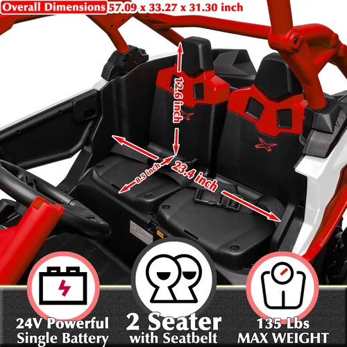 Vista 7 de 24V CAN-AM Maverick X3 con licencia de 2 plazas para niños UTV Rojo
