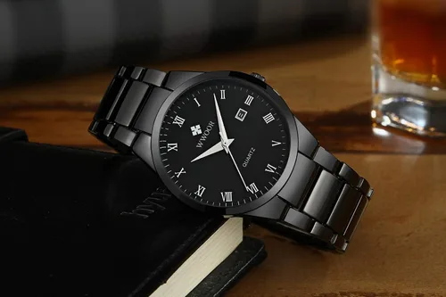 Vista 5 de WWOOR Men's Quartz Stainless Steel and Metal Black and Gold Watches for Men Waterproof Casual Wrist Watch with Date
