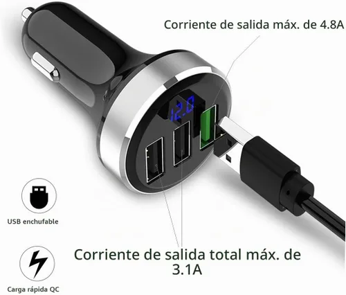 Vista 3 de Cargador USB, 12v/24v, monitor de voltaje LED para iPhone 6s/Plus, iPad Pro, iPad mini; serie Samsung Galaxy Note, modelos S Series&edge LG G4/G5