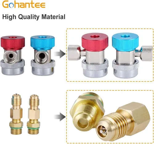 Vista 5 de Colocaciones del adaptador R134A, conector rápido alto-bajo ajustable del acoplador de R134a Kit de conversión de manguera de manómetro de freón