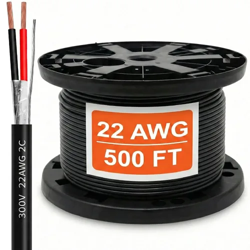 Vista 54 de Cable CMP Plenum blindado trenzado de conexión de cable, cable de bajo voltaje CL3P listado por UL, 22 AWG 2 conductores, carrete de 500 pies, blanco