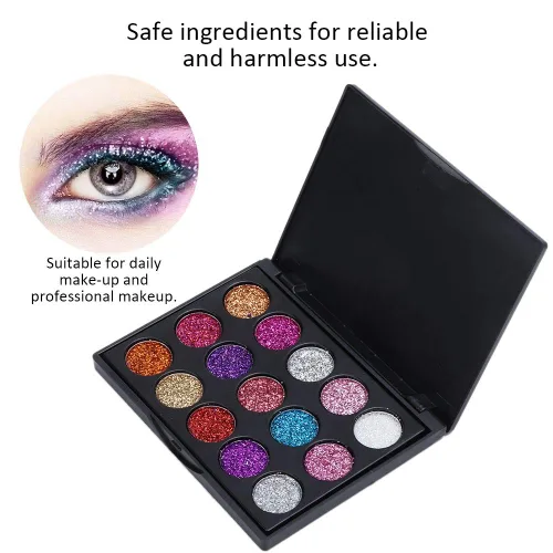 Vista 4 de Paleta de sombras de ojos, paleta de sombras de ojos con purpurina de 15 colores para cosplay, maquillaje de ojos, sombra de ojos brillante, polvo