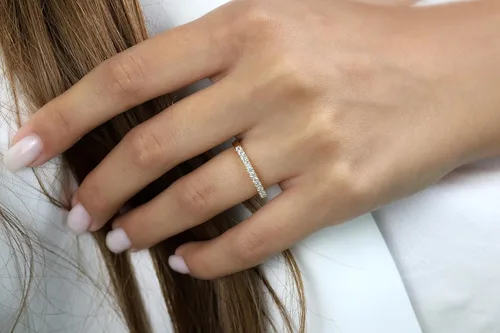 Vista 2 de CZ Gold Filled Ring - 14k Gold Vermeil with 8 Paved CZ - Dainty 2mm Band - Ideal Stackable Ring - Perfect for Women's Elegant