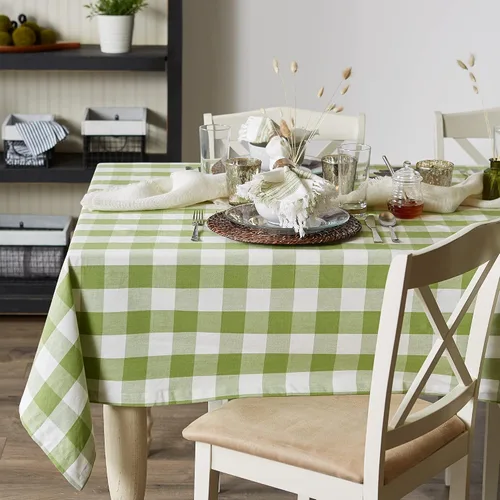 Vista 5 de DII Buffalo Check Collection, mantel clásico de granja, 52 x 52 pulgadas, color verde antiguo