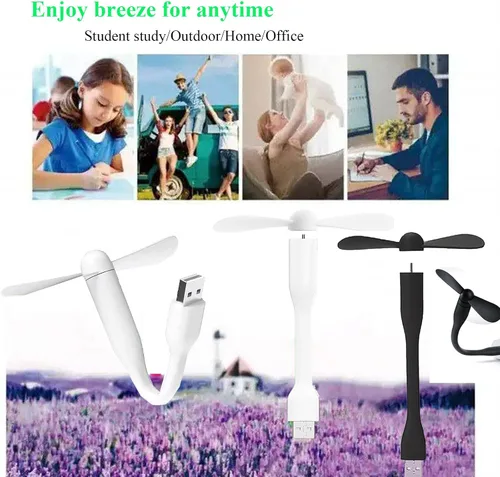 Vista 2 de Mini ventilador USB, ventilador de bolsillo portátil alimentado por USB-A, enfriador pequeño, funcionamiento silencioso, para el hogar, oficina