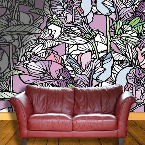 Vista 3 de Papel tapiz pintado pintado colorido para cocina, flores frescas y pájaros hojas, cuarto de lavado, versátil para varios espacios (ancho) 48
