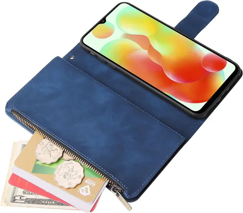 Vista 5 de Asuwish Compatible con Xiaomi Redmi 12C/Poco C55 Wallet Case Protector de pantalla de vidrio templado y cubierta de cuero con tapa para tarjetero